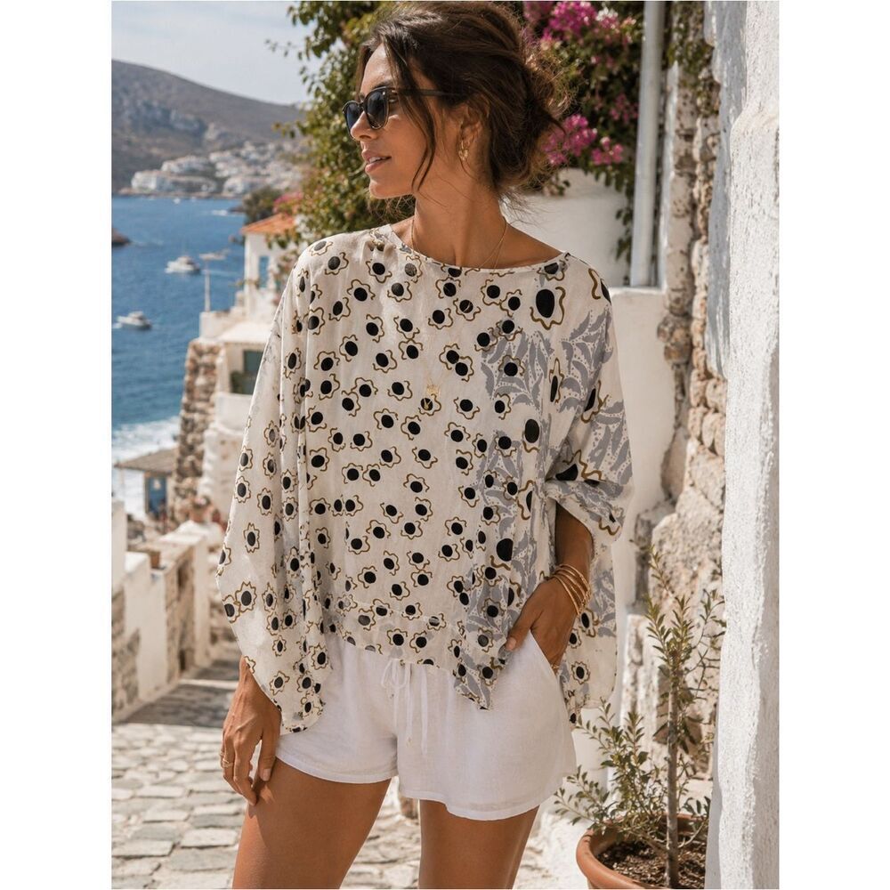 Diane Von Furstenberg Cream Floral Print Blouse